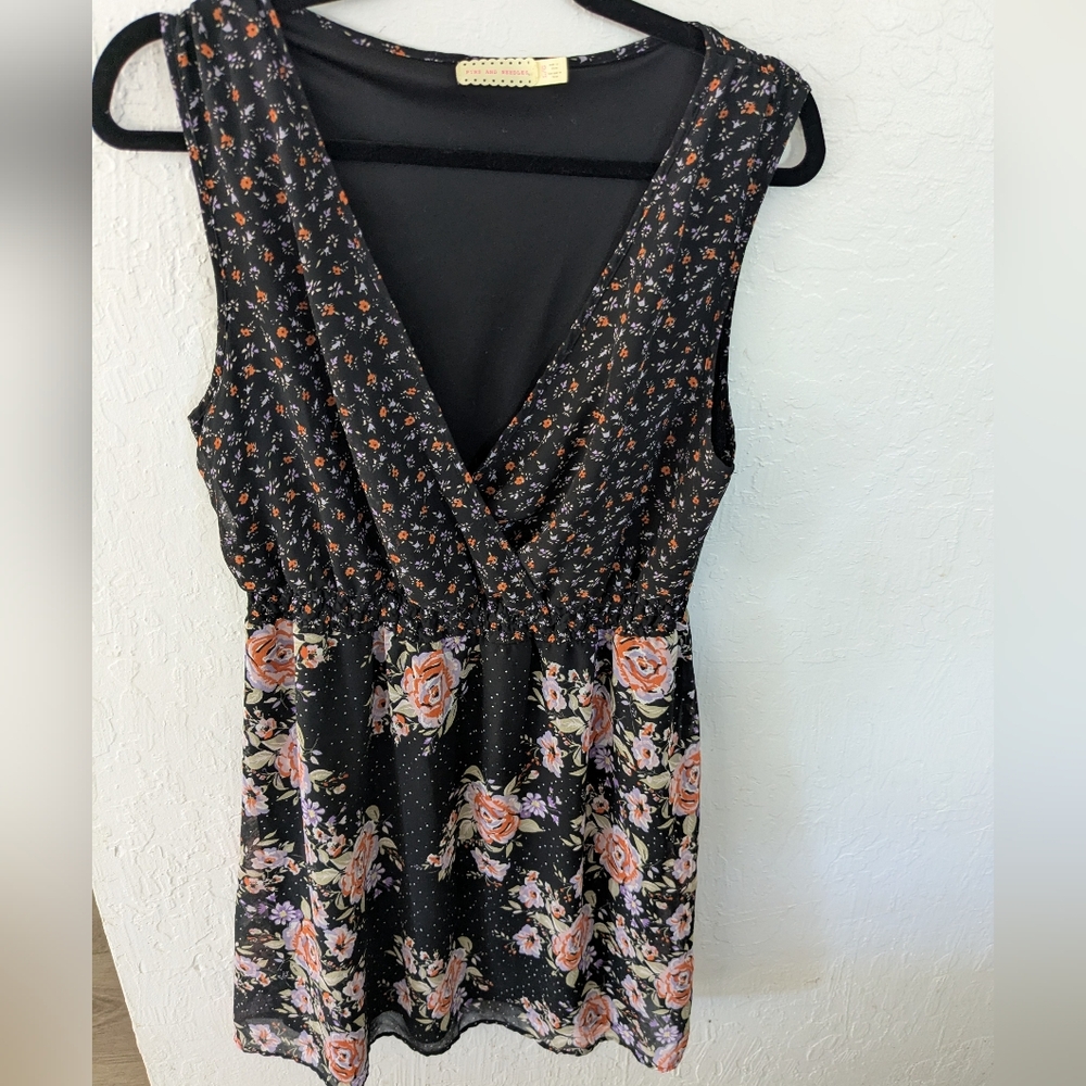 Pins and Needles Black Floral Sleeveless Dress – Size Large